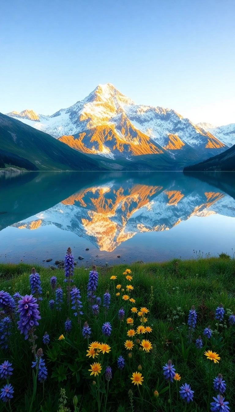 iPhone AI Spring Mountain Reflection Luxurious Background Royalty-Free Image
